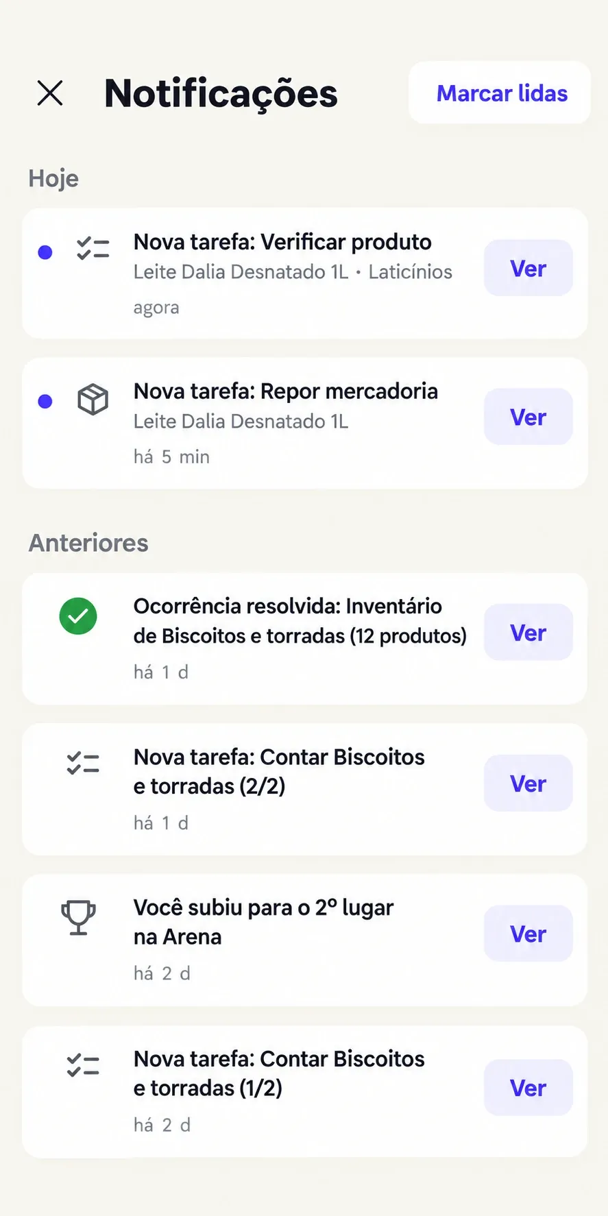 Notificações de novas tarefas no app