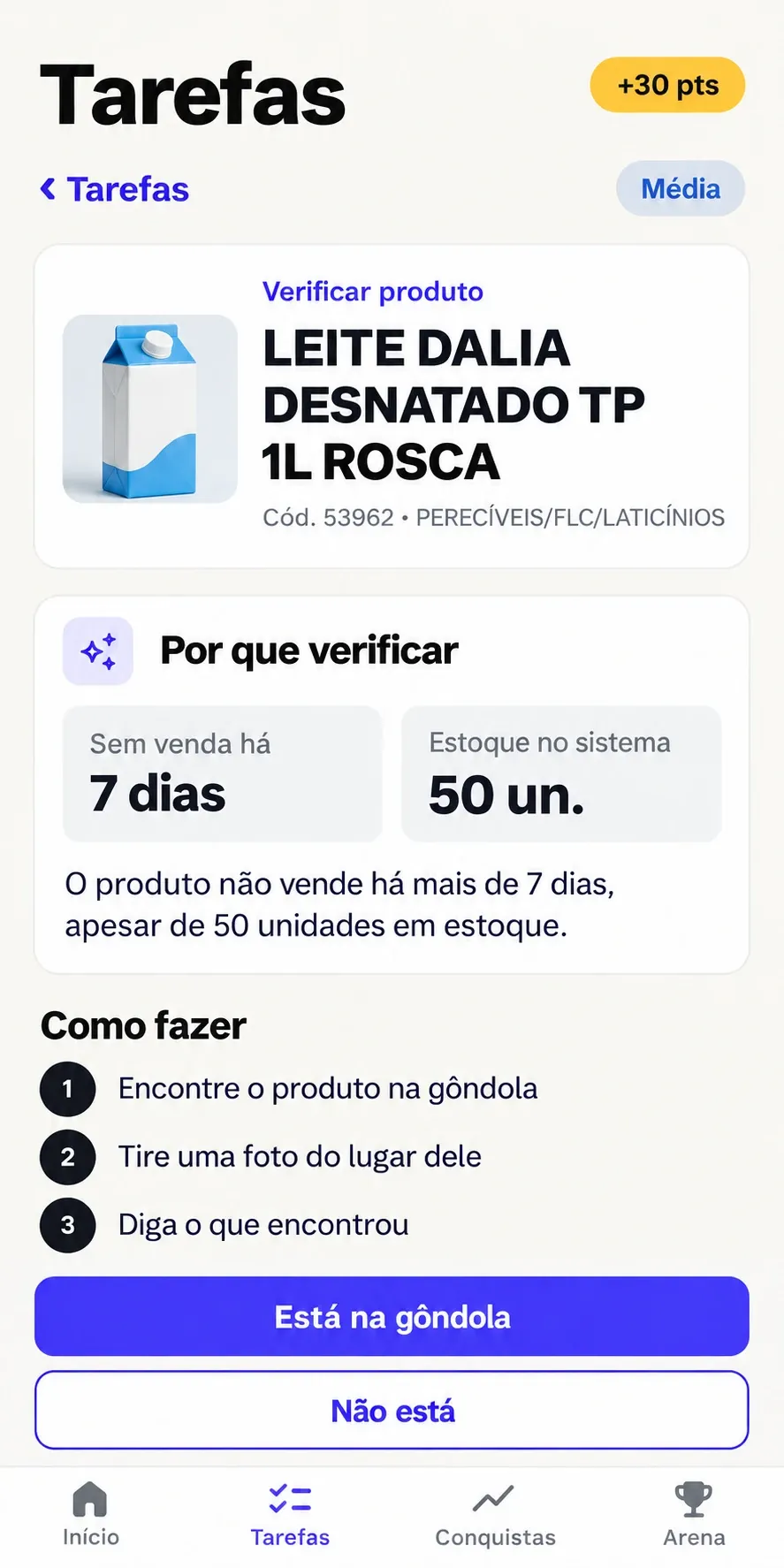 Tarefa Verificar produto no app da Optural